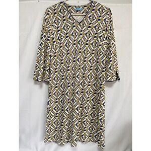 J. McLaughlin Judith Dress Kaleidoscope Geometric Tan Blue White Green Women's S